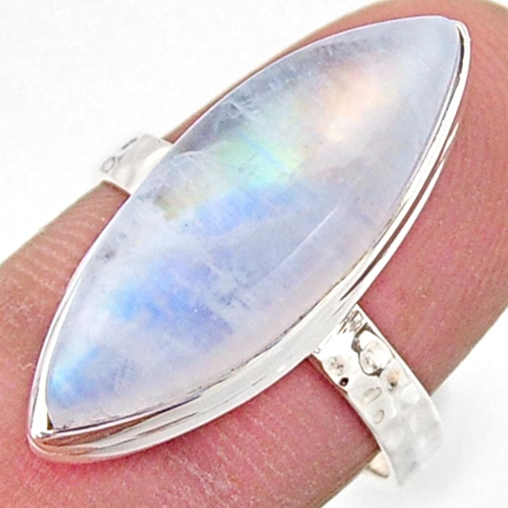 11.17cts natural rainbow moonstone 925 silver solitaire ring size 7.5 r17935