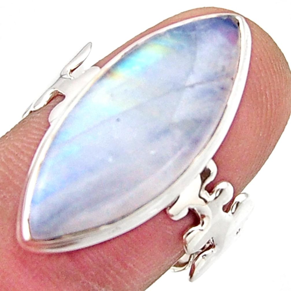 925 silver 13.15cts natural rainbow moonstone solitaire ring size 8.5 r17940