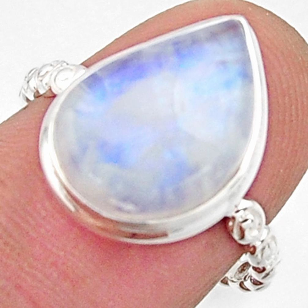 6.61cts natural rainbow moonstone 925 silver solitaire ring size 7.5 r17952