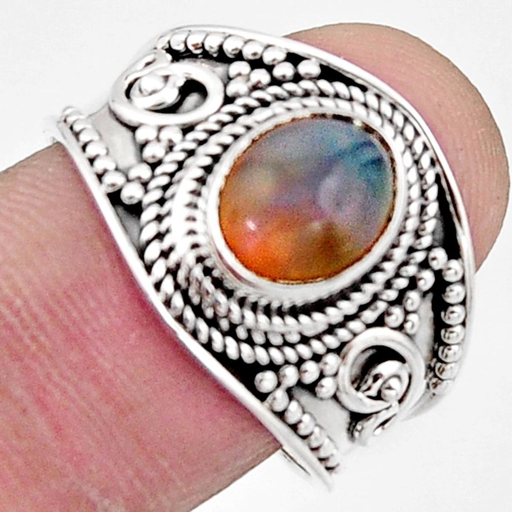 2.20cts natural ethiopian opal oval 925 silver solitaire ring size 8.5 r18121