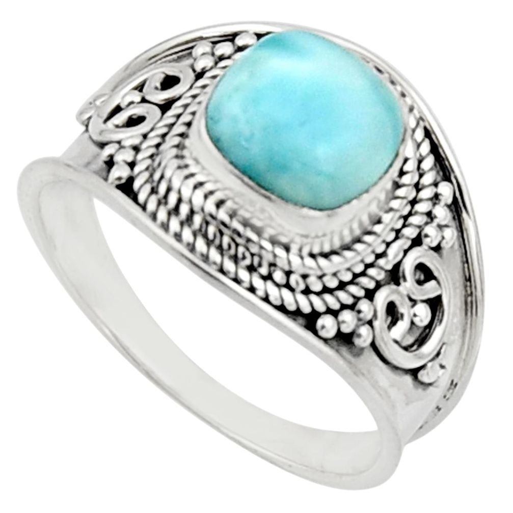 925 silver 3.25cts natural blue larimar solitaire ring jewelry size 8.5 r18132