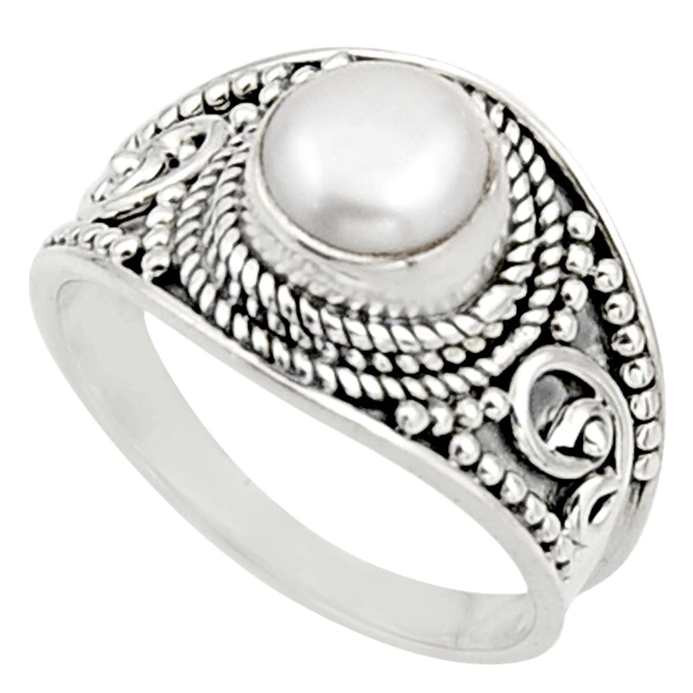 2.34cts natural white pearl 925 sterling silver solitaire ring size 7 r18142