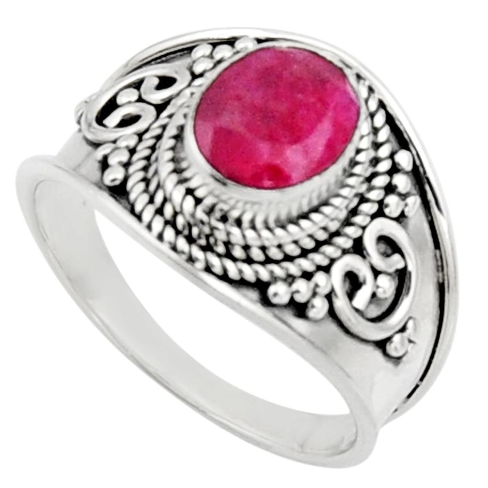 925 sterling silver 2.14cts natural red ruby oval solitaire ring size 7.5 r18144