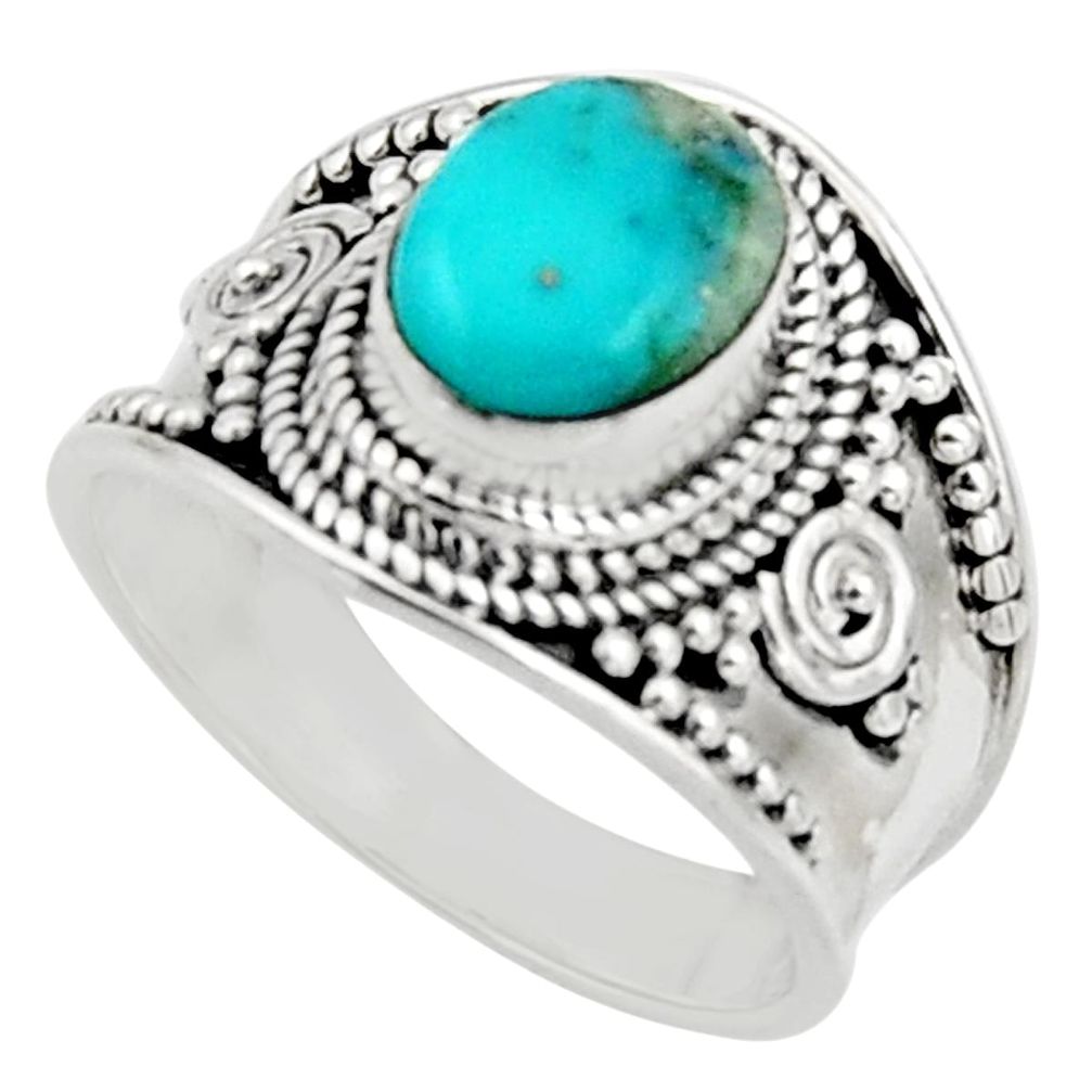 3.01cts natural blue campitos turquoise 925 silver solitaire ring size 7 r18146