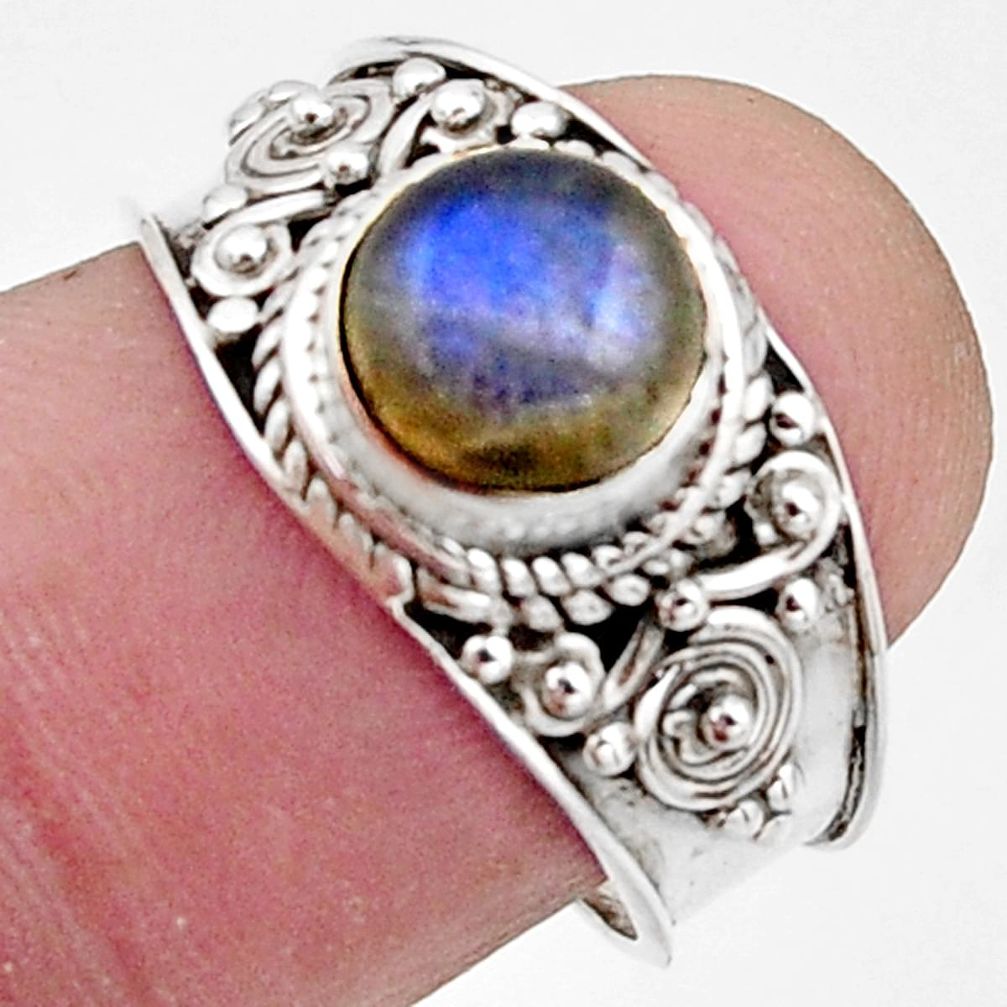 1.21cts natural blue labradorite 925 silver solitaire ring size 7.5 r18150