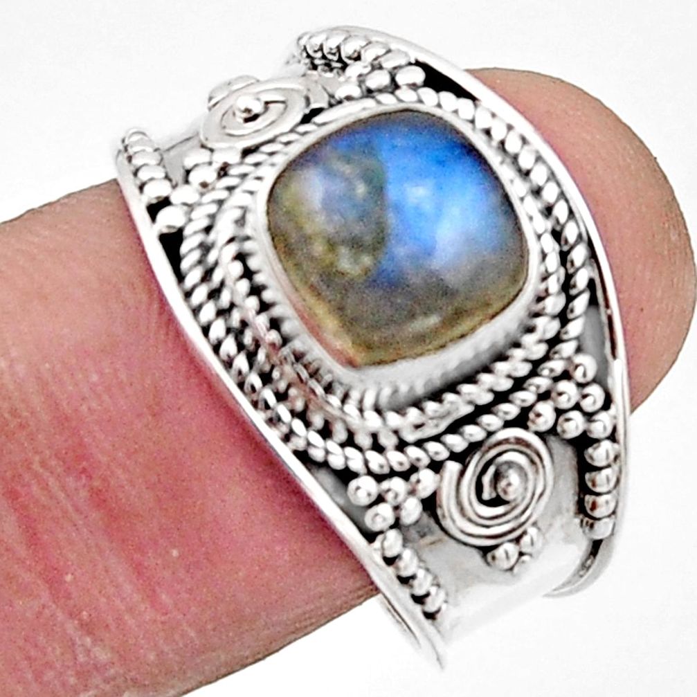 3.02cts natural blue labradorite 925 silver solitaire ring size 8.5 r18153