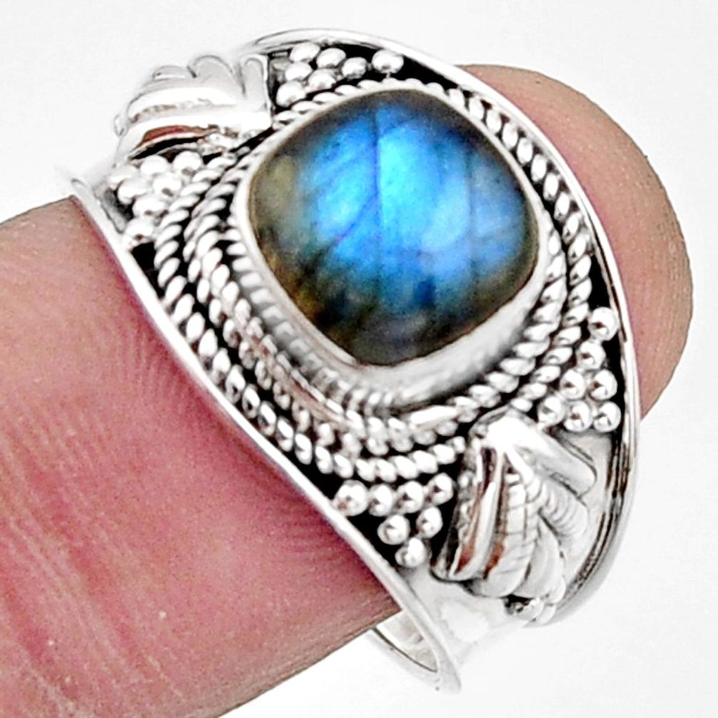3.28cts natural blue labradorite 925 silver solitaire ring size 8.5 r18154