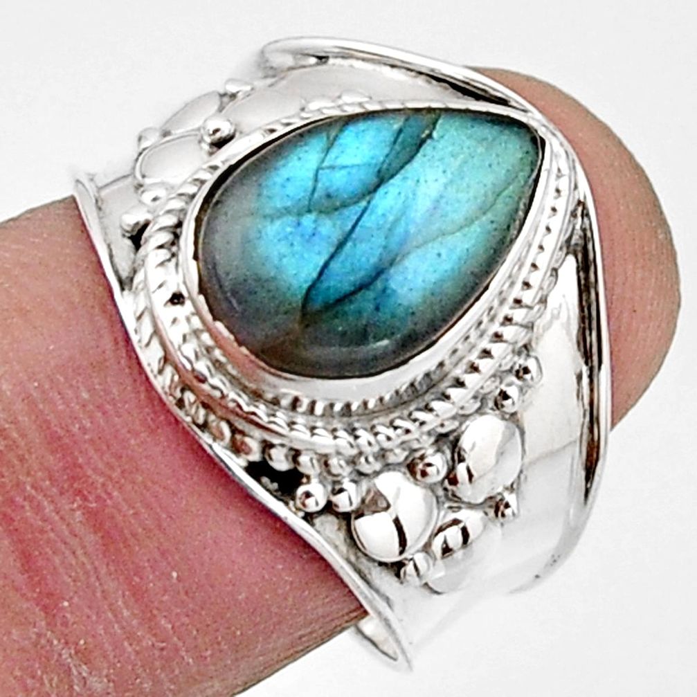 925 silver 4.26cts natural blue labradorite solitaire ring jewelry size 8 r18155