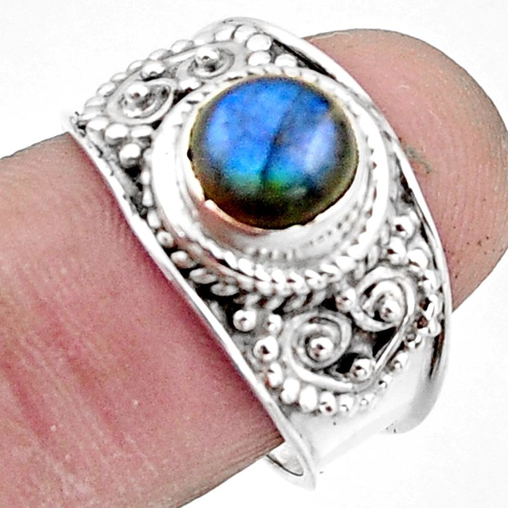 2.42cts natural blue labradorite 925 silver solitaire ring size 7.5 r18156