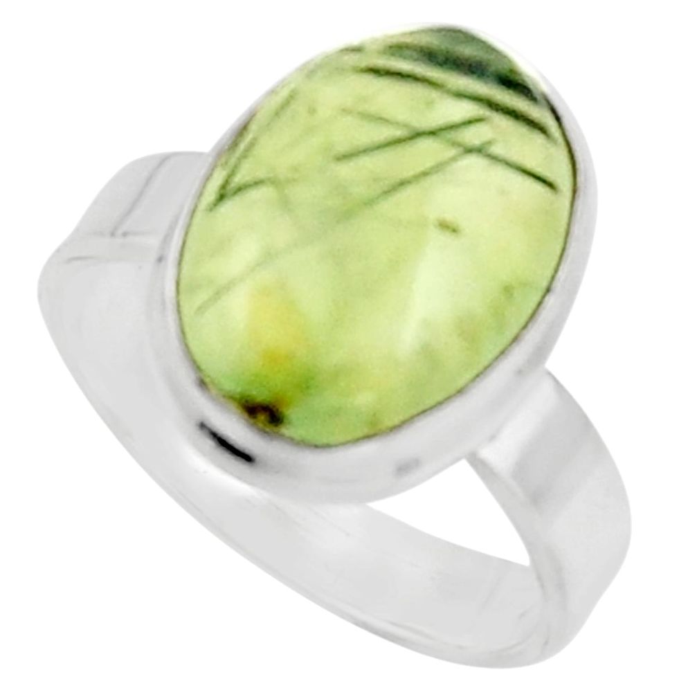 6.36cts natural green prehnite 925 silver solitaire ring jewelry size 7 r18161