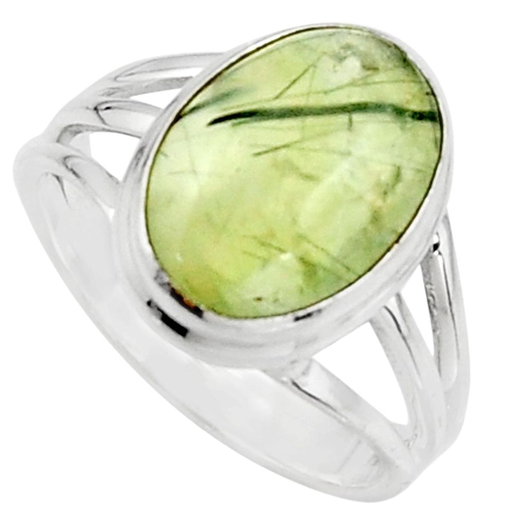 6.31cts natural green prehnite 925 silver solitaire ring jewelry size 8.5 r18163