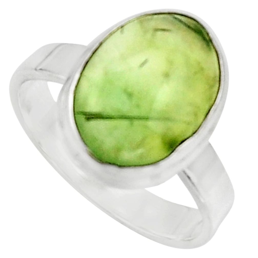 925 silver 6.36cts natural green prehnite solitaire ring jewelry size 8.5 r18166