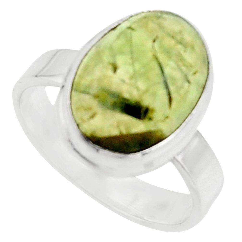 925 silver 6.36cts natural green prehnite solitaire ring jewelry size 7.5 r18170