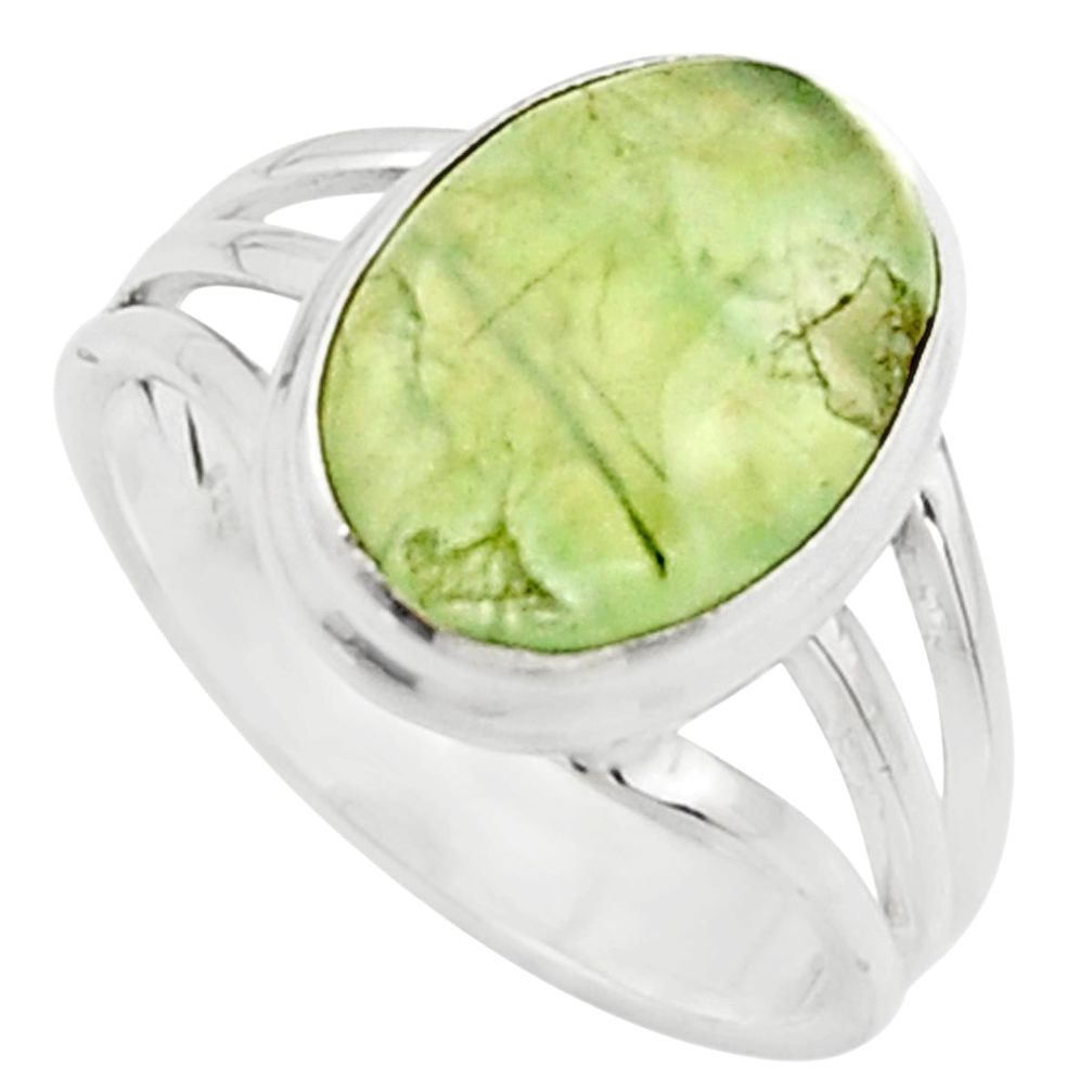 6.32cts natural green prehnite 925 sterling silver solitaire ring size 9 r18171