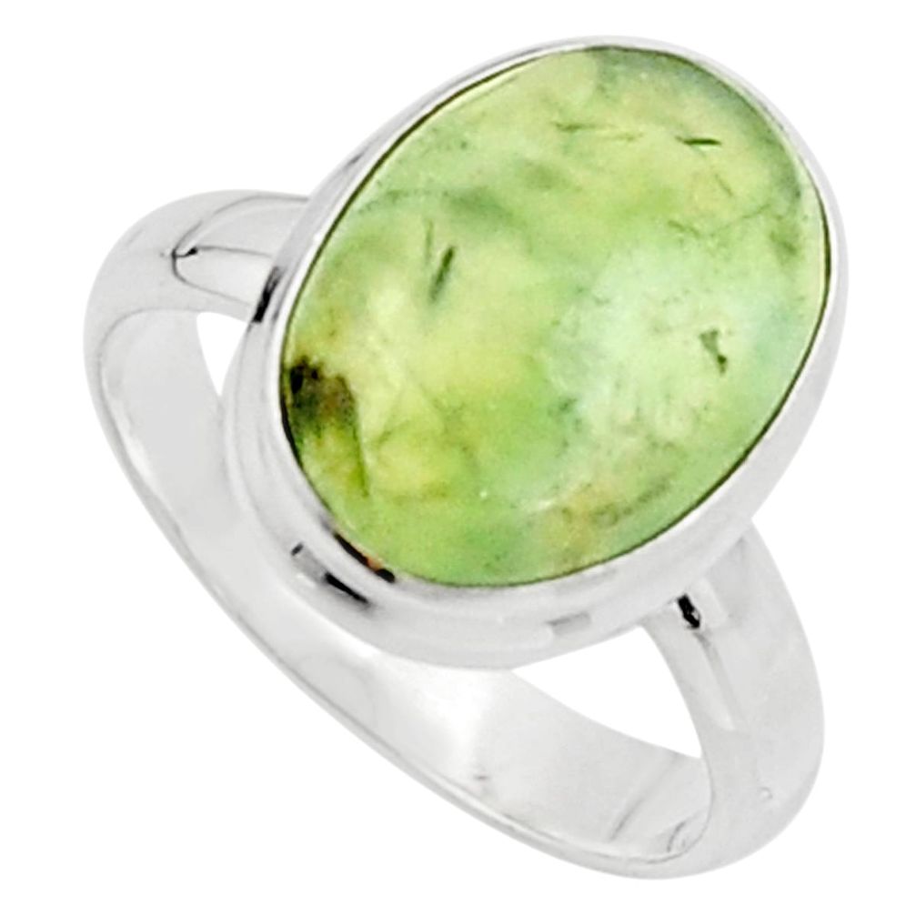 925 sterling silver 6.36cts natural green prehnite solitaire ring size 7 r18173