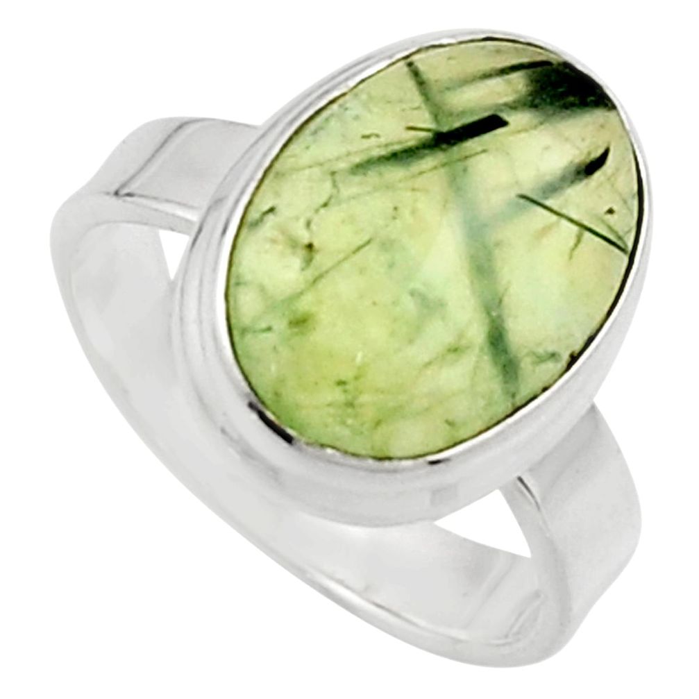 6.93cts natural green prehnite 925 silver solitaire ring jewelry size 6.5 r18177