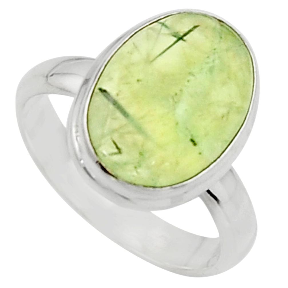 6.57cts natural green prehnite 925 silver solitaire ring jewelry size 8 r18178