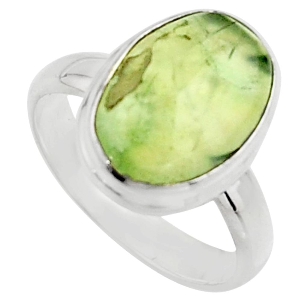 6.36cts natural green prehnite 925 silver solitaire ring jewelry size 8 r18180