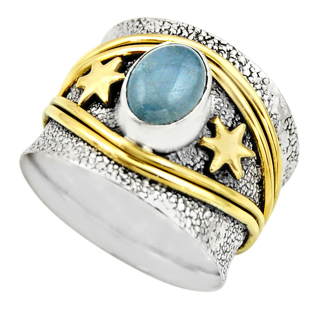 2.07cts victorian natural blue aquamarine 925 silver two tone ring size 8 r18441