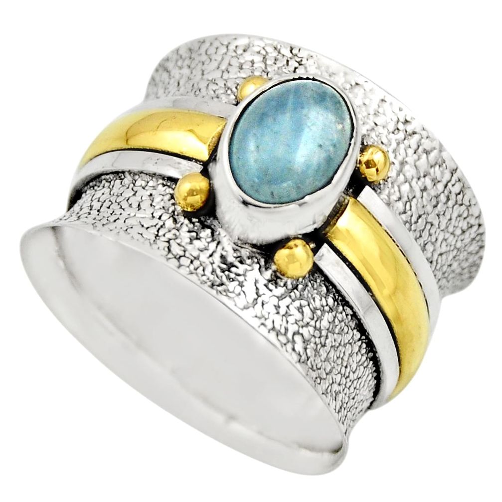 925 silver 2.27cts victorian natural aquamarine two tone ring size 8.5 r18455