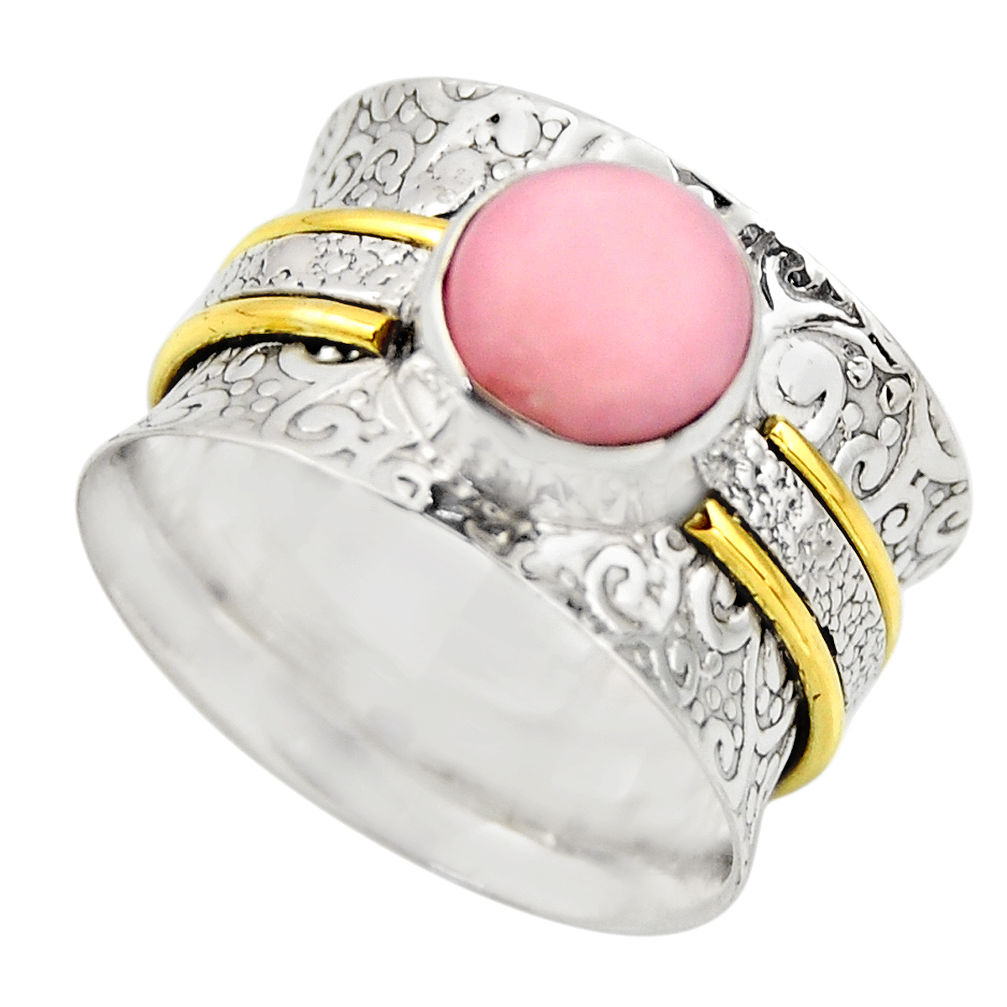 3.01cts victorian natural pink opal 925 silver two tone ring size 8.5 r18463