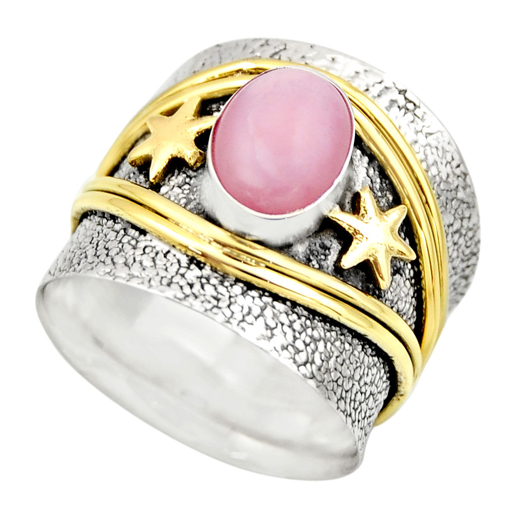 4.18cts victorian natural pink opal 925 silver two tone ring size 9 r18465