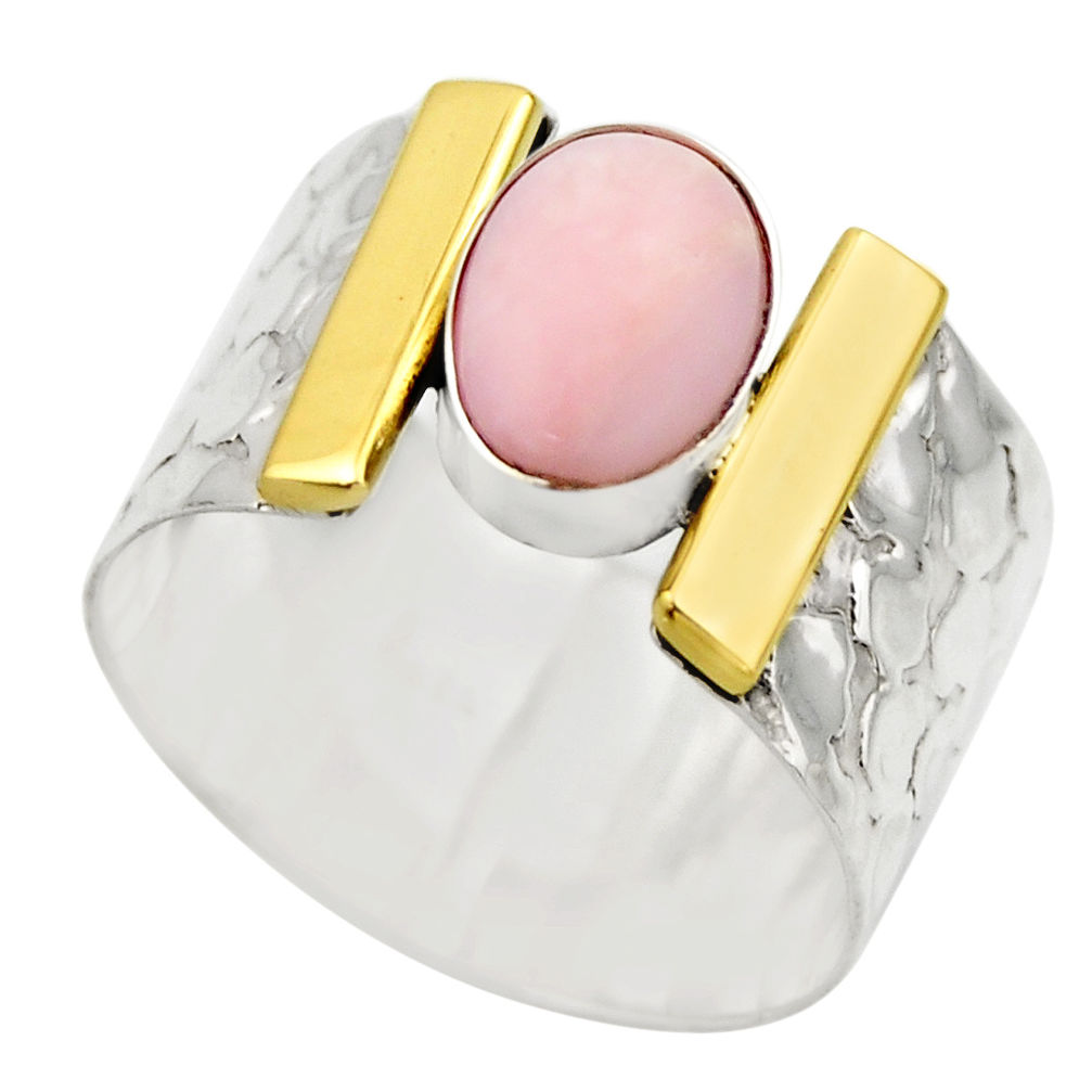 4.38cts victorian natural pink opal 925 silver two tone ring size 7.5 r18466