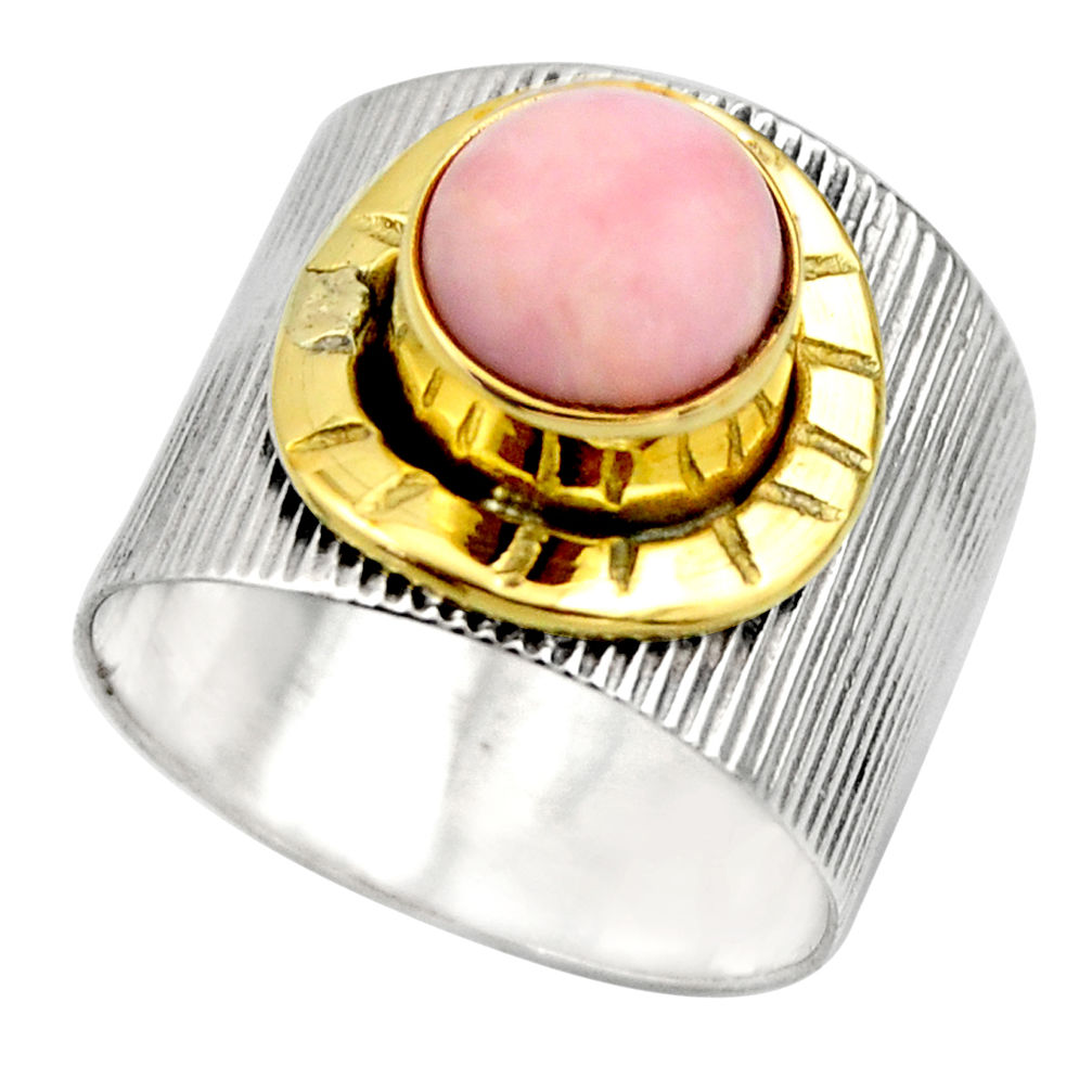 925 silver 3.28cts victorian natural pink opal round two tone ring size 9 r18473