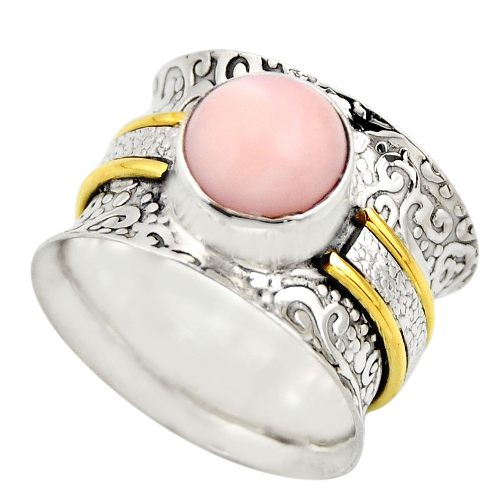 3.13cts victorian natural pink opal 925 silver two tone ring size 6.5 r18477