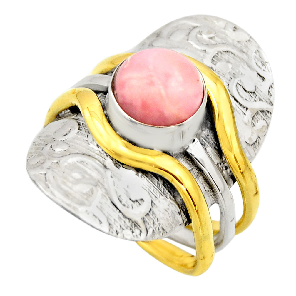 3.24cts victorian natural pink opal 925 silver two tone ring size 8.5 r18478