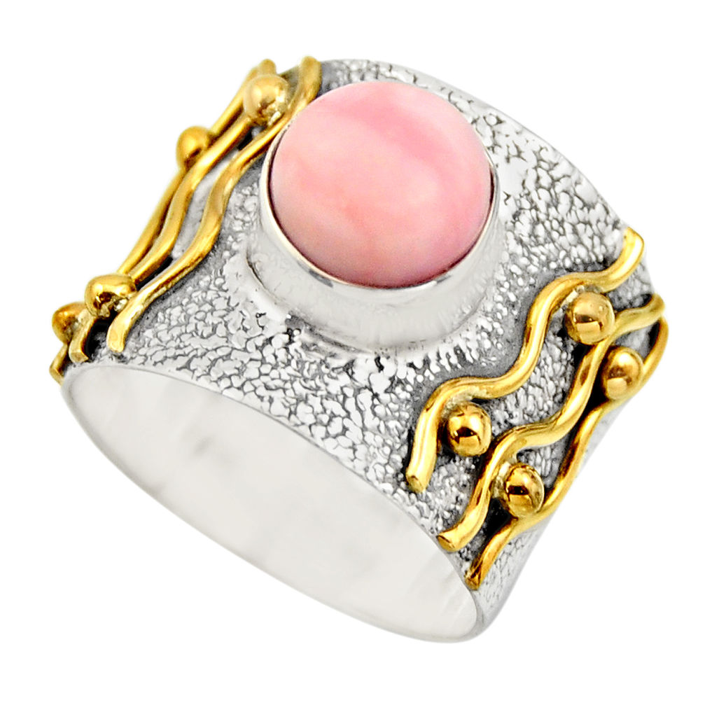 3.28cts victorian natural pink opal 925 silver two tone ring size 7 r18479