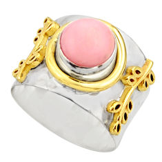 925 silver 3.24cts victorian natural pink opal two tone ring size 7.5 r18480