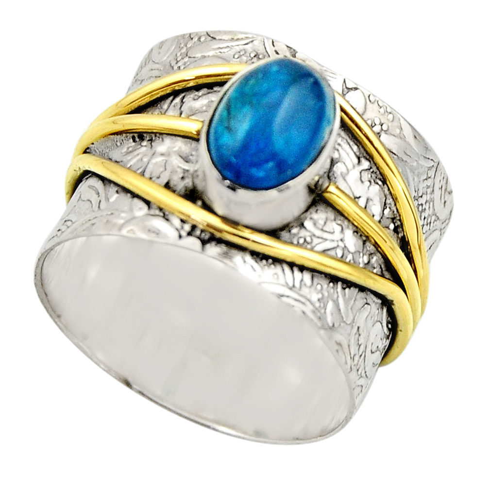 2.19cts victorian natural blue apatite 925 silver two tone ring size 8 r18489