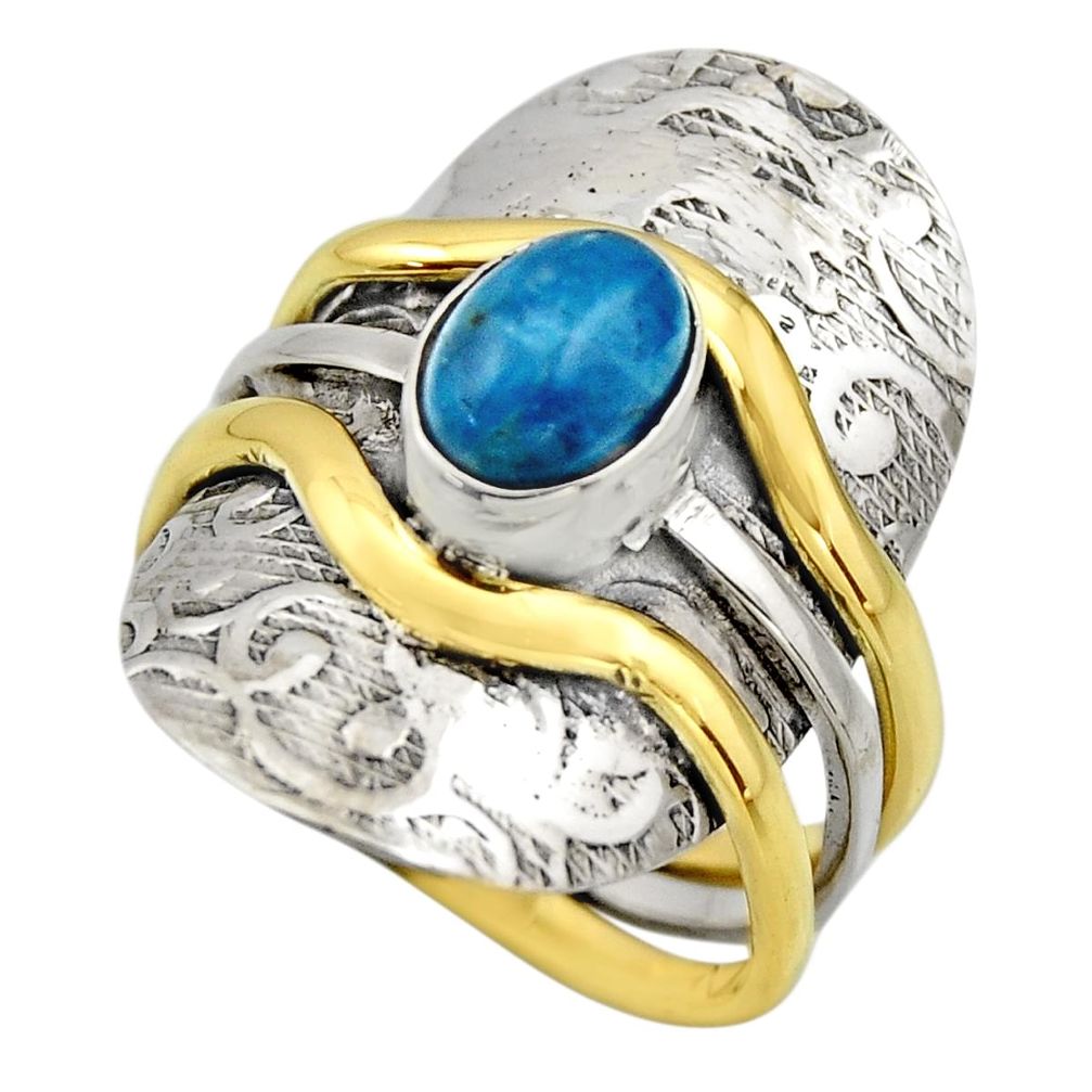 2.07cts victorian natural blue apatite 925 silver two tone ring size 9 r18499