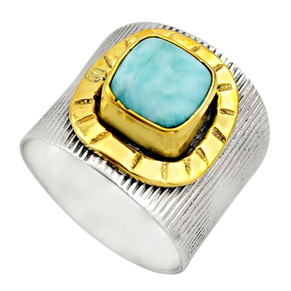 3.41cts victorian natural blue larimar 925 silver two tone ring size 7 r18509