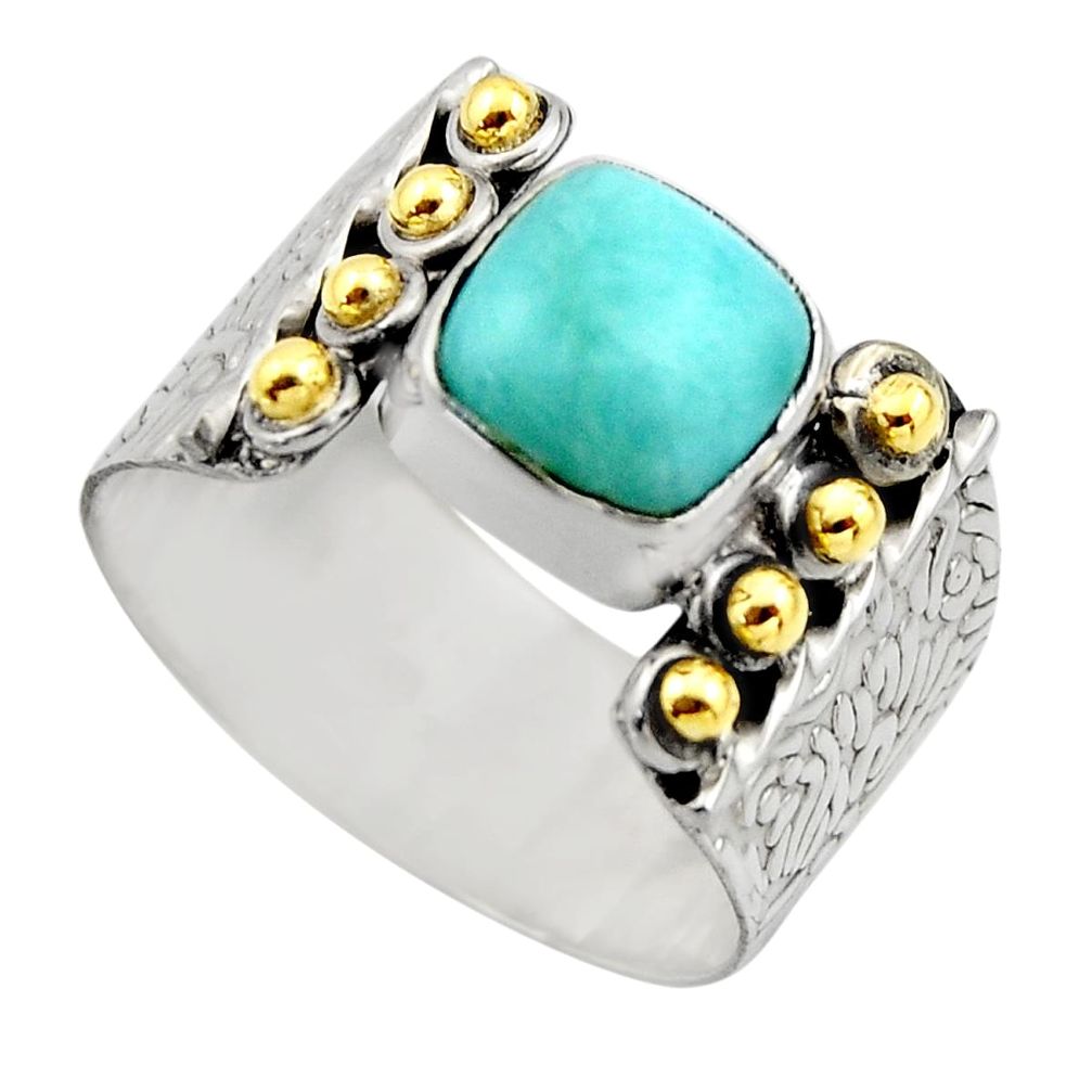 925 silver 3.16cts victorian natural blue larimar two tone ring size 9 r18510