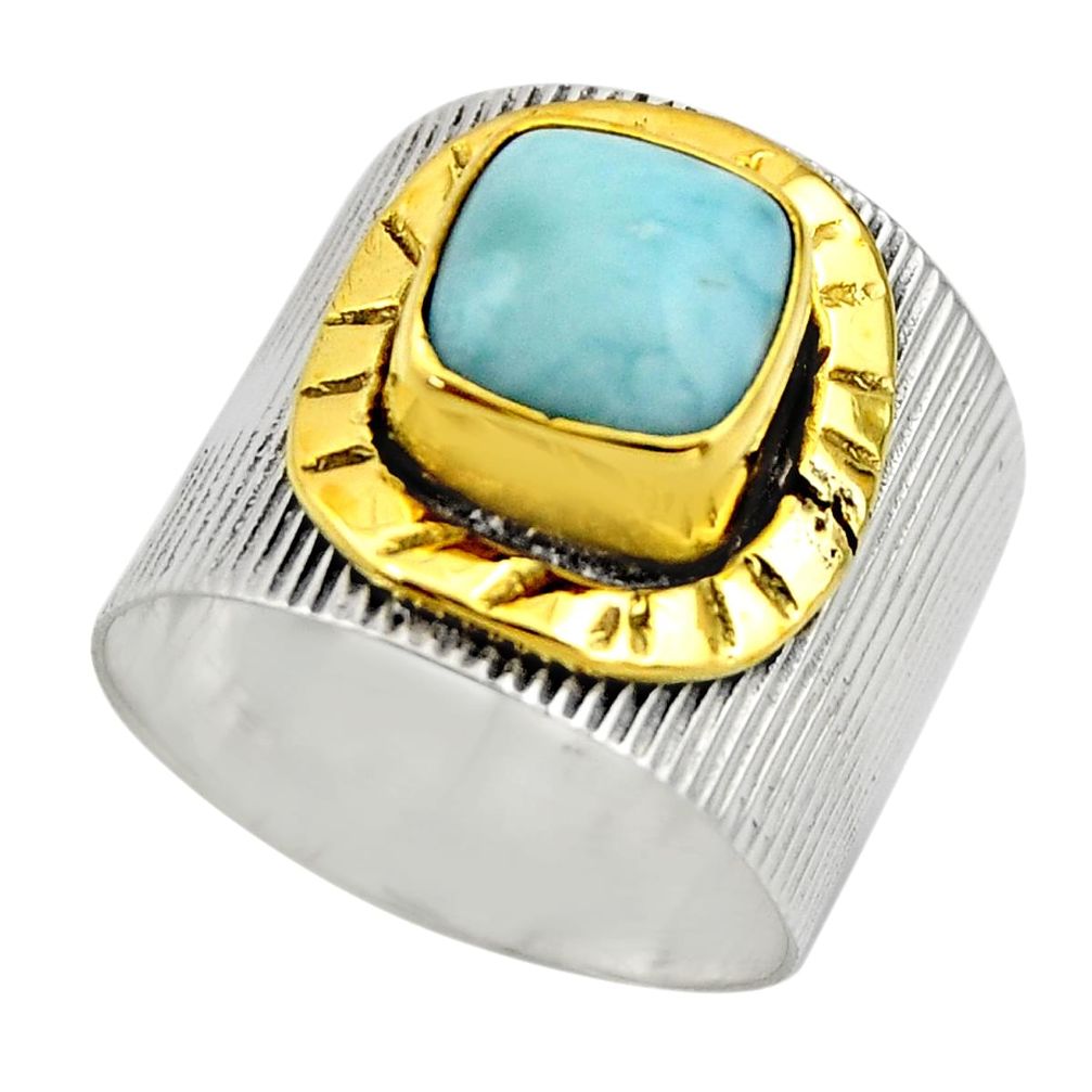 3.29cts victorian natural blue larimar 925 silver two tone ring size 7 r18516