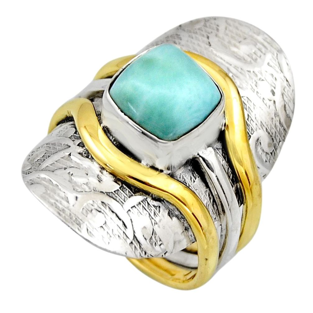 3.16cts victorian natural blue larimar 925 silver two tone ring size 6.5 r18519