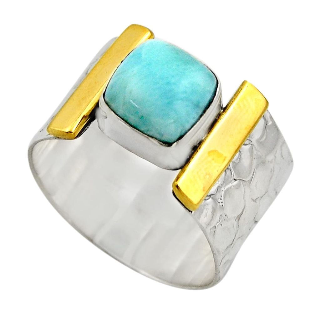 3.41cts victorian natural blue larimar 925 silver two tone ring size 8.5 r18520