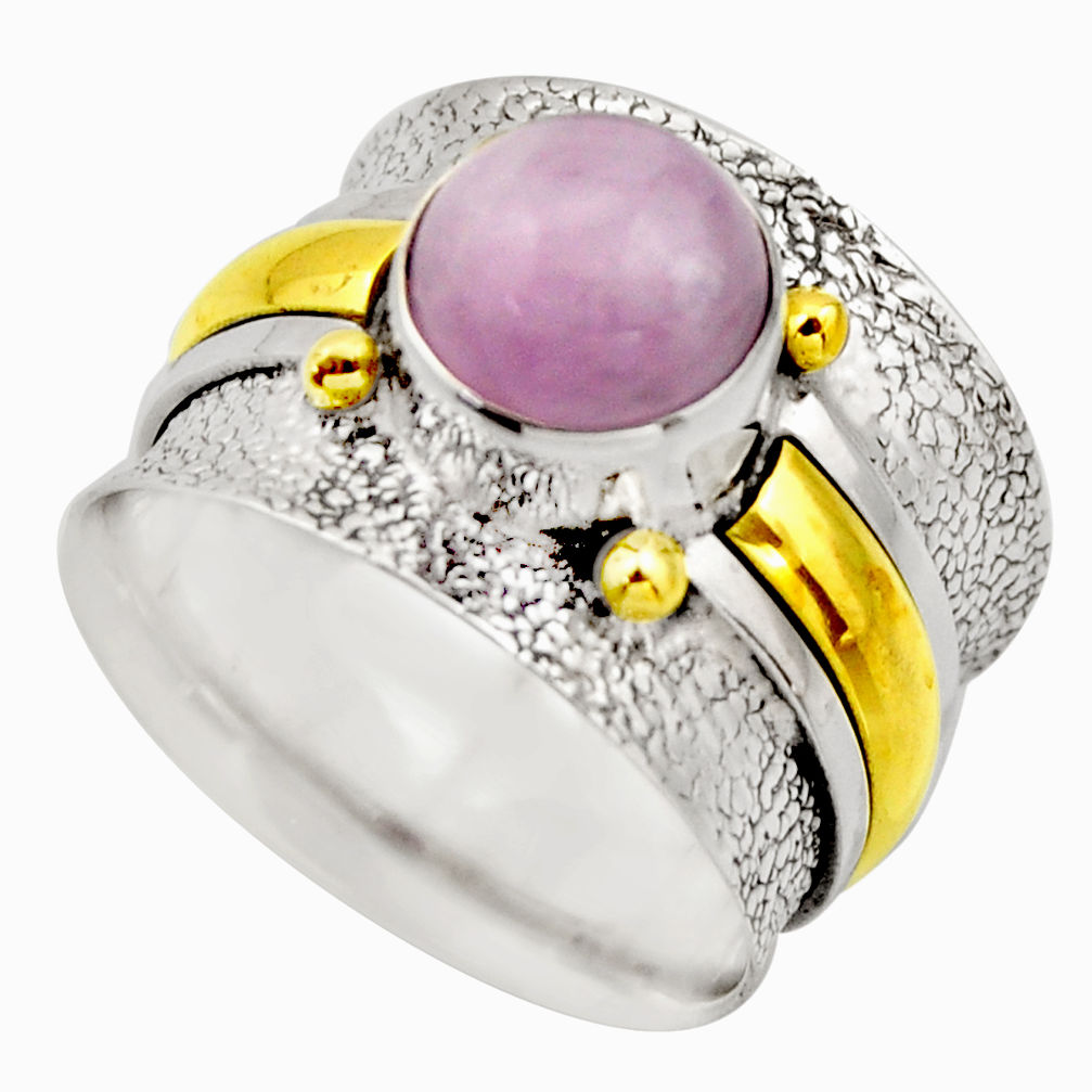 3.16cts victorian natural pink kunzite 925 silver two tone ring size 7 r18542