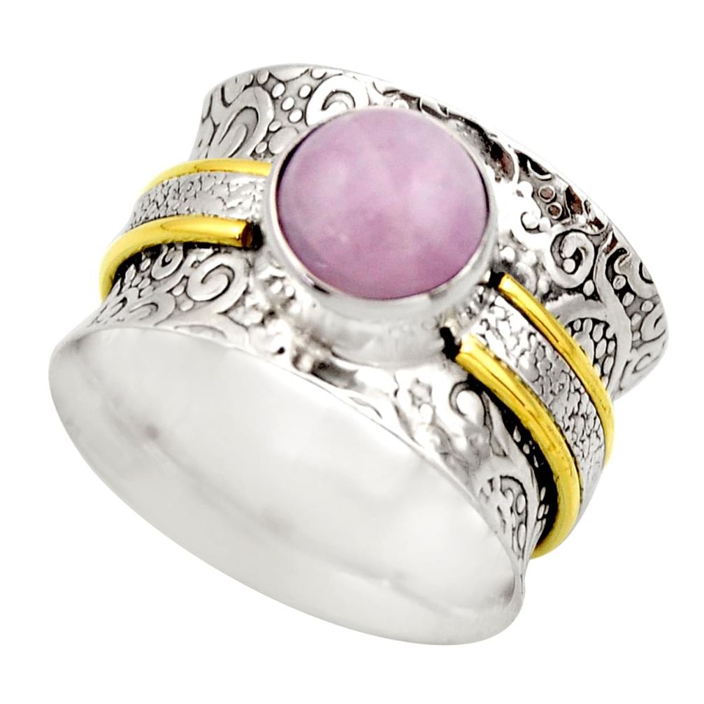 925 silver 3.16cts victorian natural pink kunzite two tone ring size 8.5 r18544
