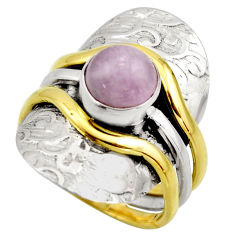 Clearance Sale- 3.10cts victorian natural pink kunzite 925 silver two tone ring size 9 r18546