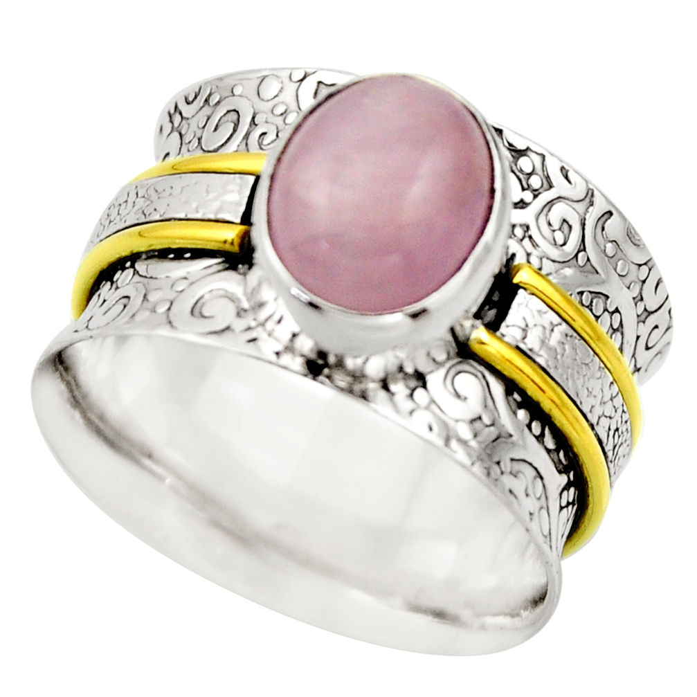 4.48cts victorian natural pink kunzite 925 silver two tone ring size 9 r18548