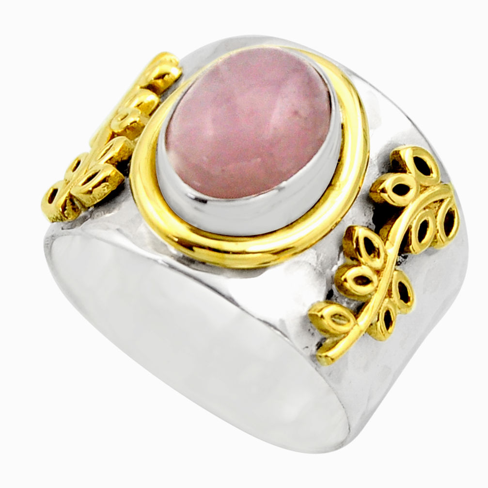 925 silver 4.36cts victorian natural pink kunzite two tone ring size 8.5 r18550