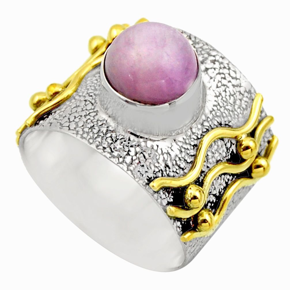 3.29cts victorian natural pink kunzite 925 silver two tone ring size 7 r18551