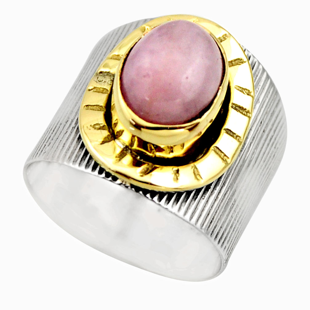 4.71cts victorian natural pink kunzite 925 silver two tone ring size 7 r18552
