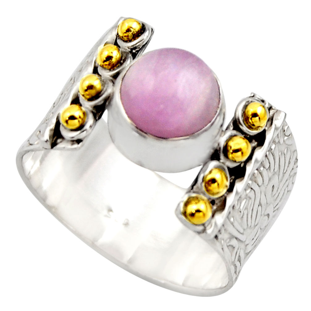 925 silver 3.16cts victorian natural pink kunzite two tone ring size 9.5 r18554
