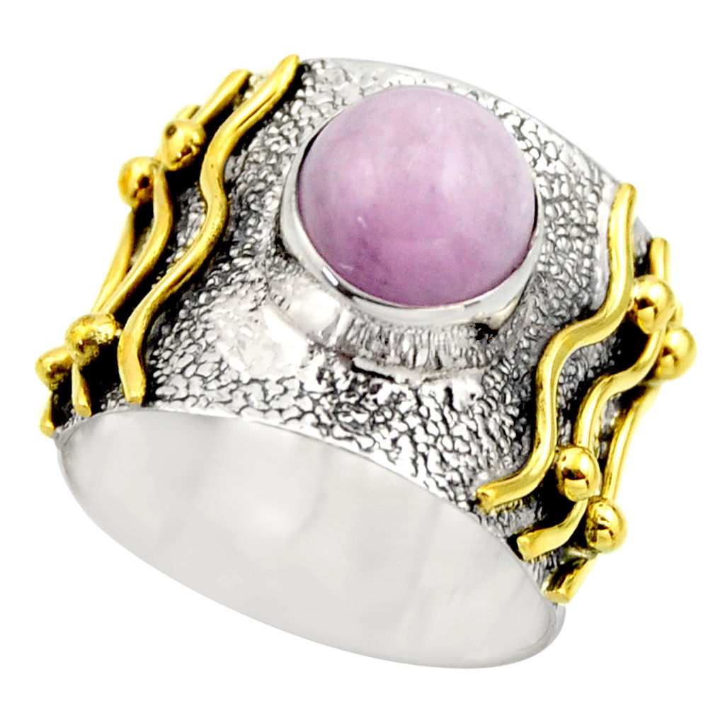3.01cts victorian natural pink kunzite 925 silver two tone ring size 7 r18556