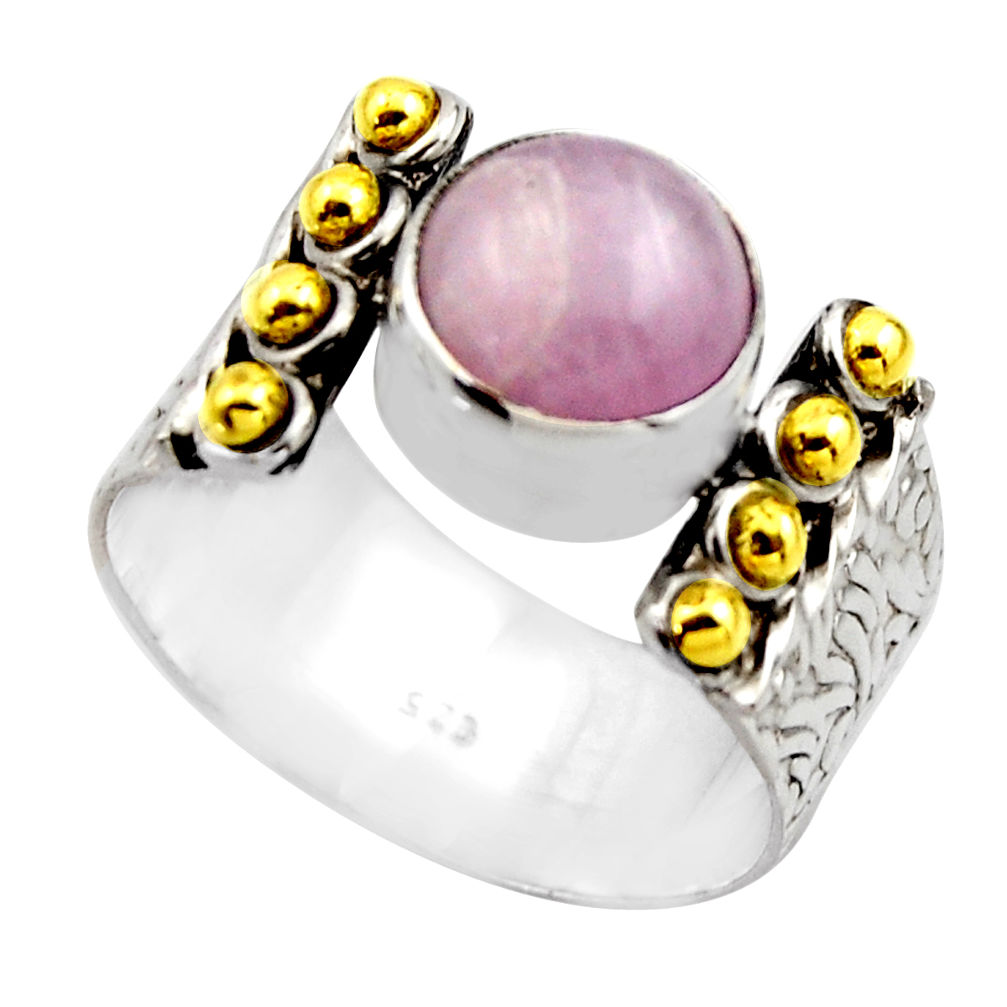 3.35cts victorian natural pink kunzite 925 silver two tone ring size 7 r18557