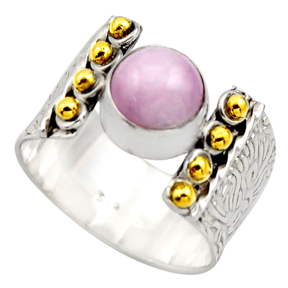 925 silver 3.15cts victorian natural pink kunzite two tone ring size 9 r18558